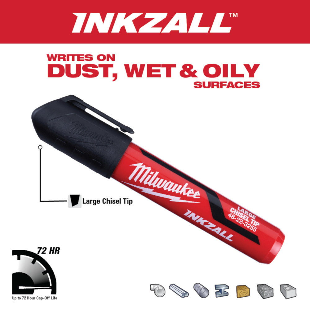 Milwaukee 48-22-3250 INKZALL Large Chisel Tip Black Markers - 3pk