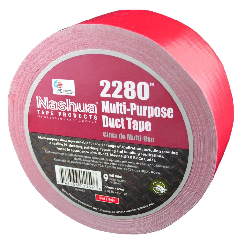 Nashua 2280 Multi-Purpose red duct tape roll, 24mm wide with 9 mil thickness