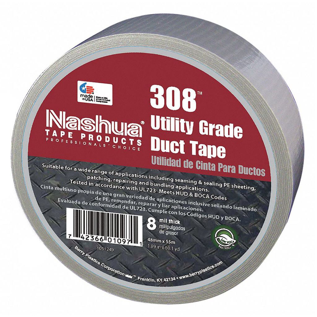 Nashua 308 utility grade silver cloth duct tape 8MIL polyethylene coated