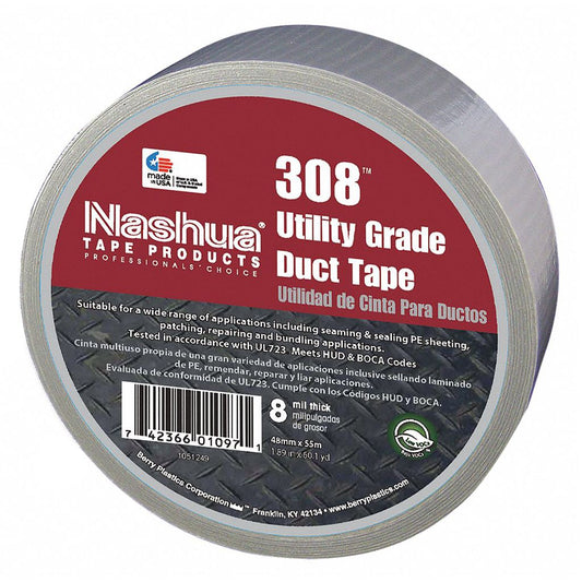 Nashua 308 utility grade silver cloth duct tape 8MIL polyethylene coated