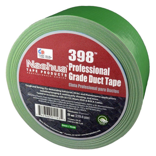 Nashua 398 olive drab green polyethylene coated cloth duct tape roll mil thickness.