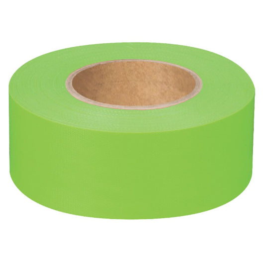 A single roll of high-visibility neon green non-adhesive flagging tape on a clean white background