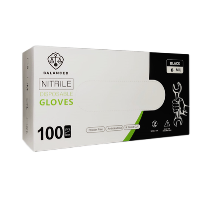 BALANCED Disposable Nitrile Gloves (Black), 6 mil, 100pcs per Box
