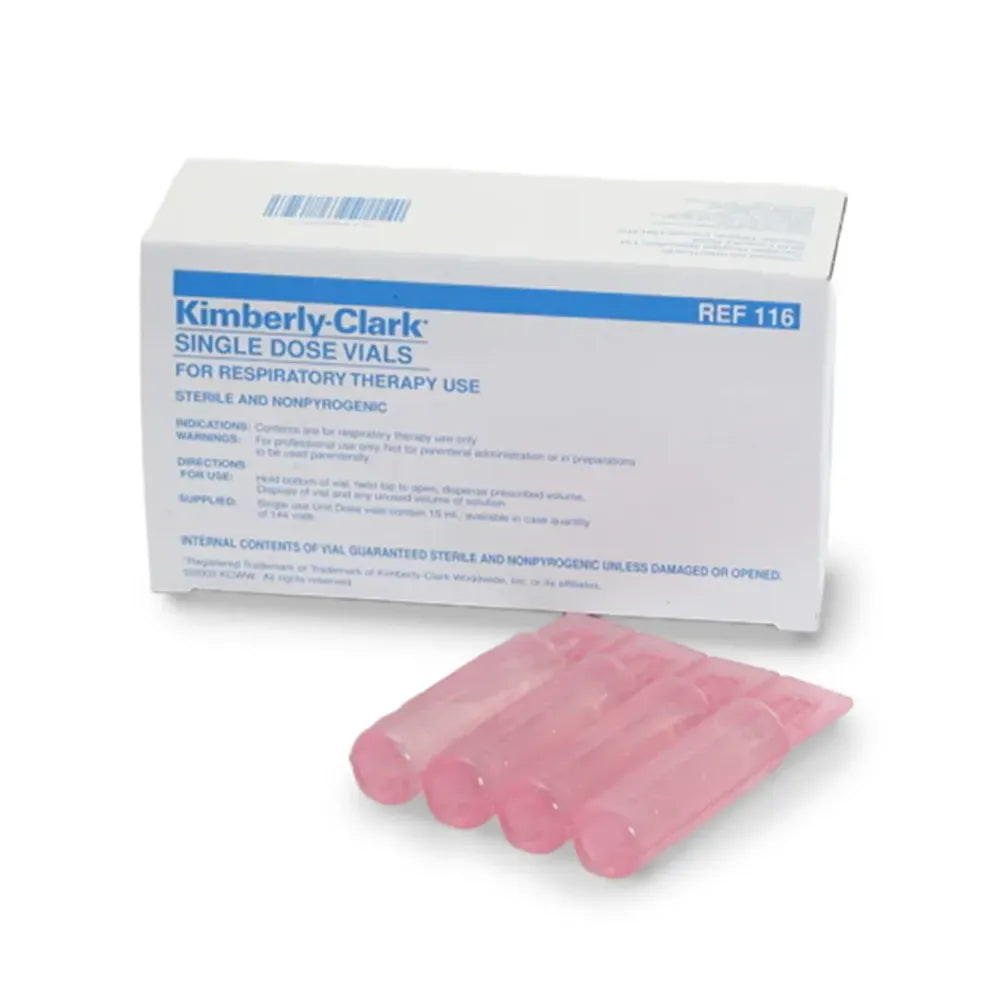 A single-use 15ml vial of Normal Saline Irrigation Solution (0.9% Sodium Chloride) with a twist-off cap for sterile wound and respiratory care.