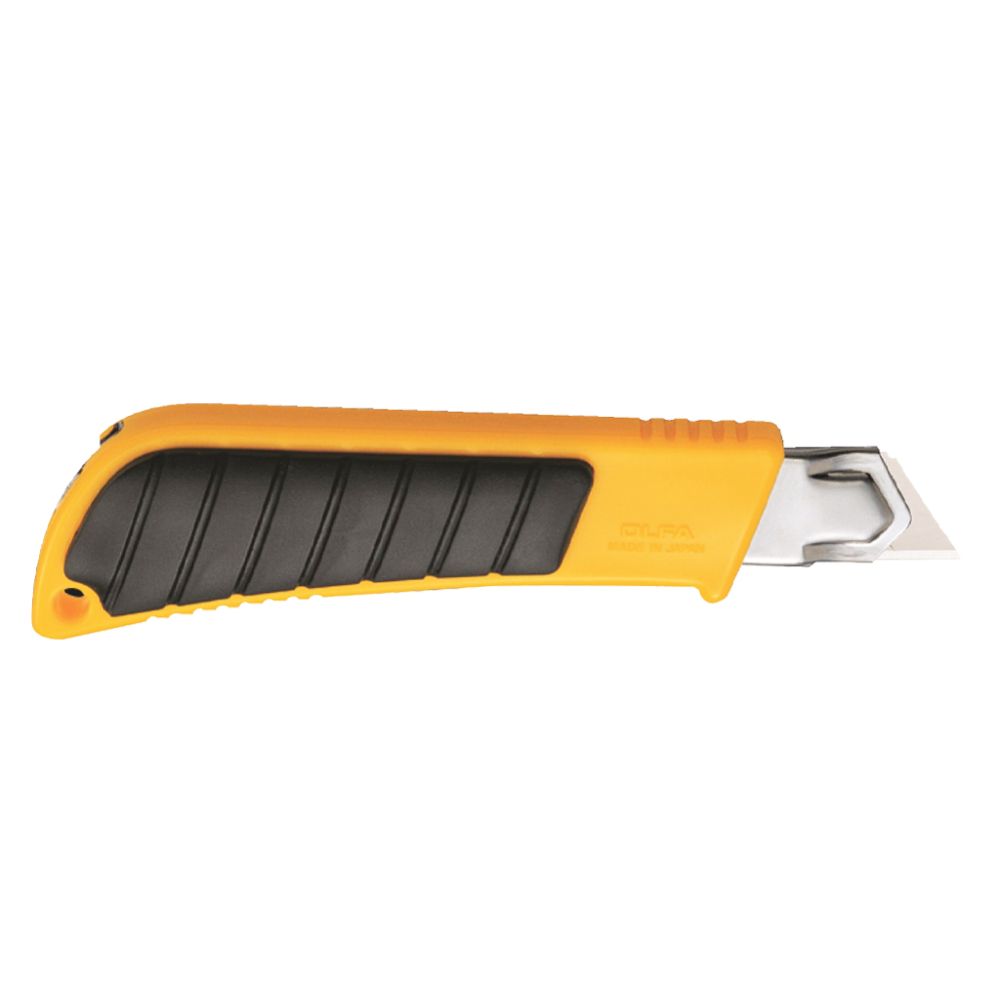 Reverse side of OLFA CL carton cutter showing yellow handle design