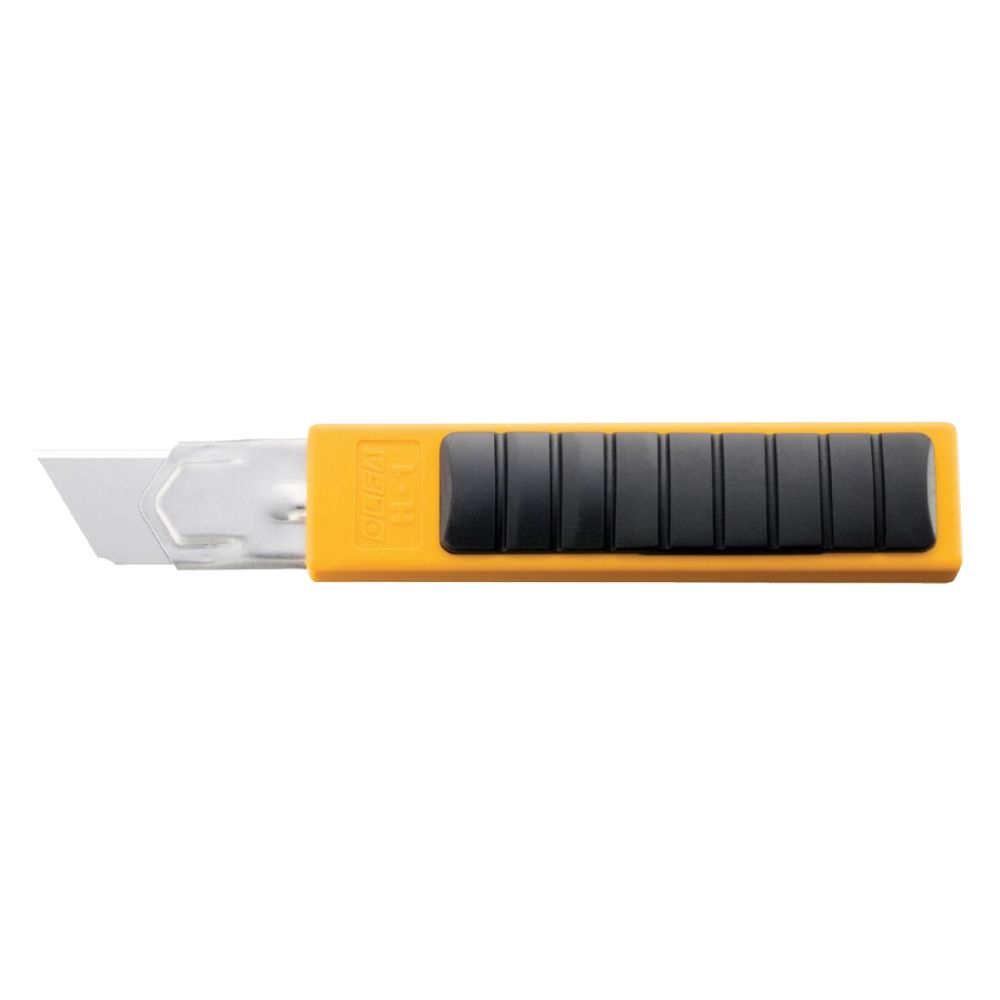 Reverse side of OLFA SK-16 yellow and black safety cutter handle
