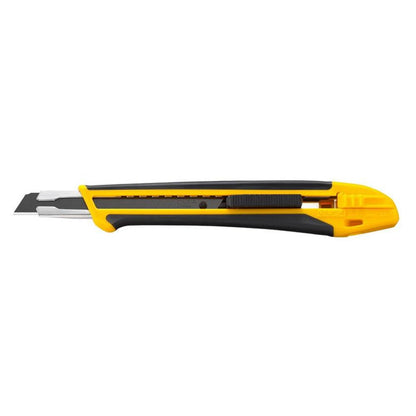 OLFA XA-1 auto lock utility knife front view with black slide mechanism and extended snap off blade