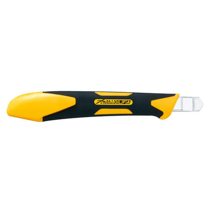 OLFA XA-1 standard duty utility knife back view showing ergonomic black and yellow fiberglass reinforced handle