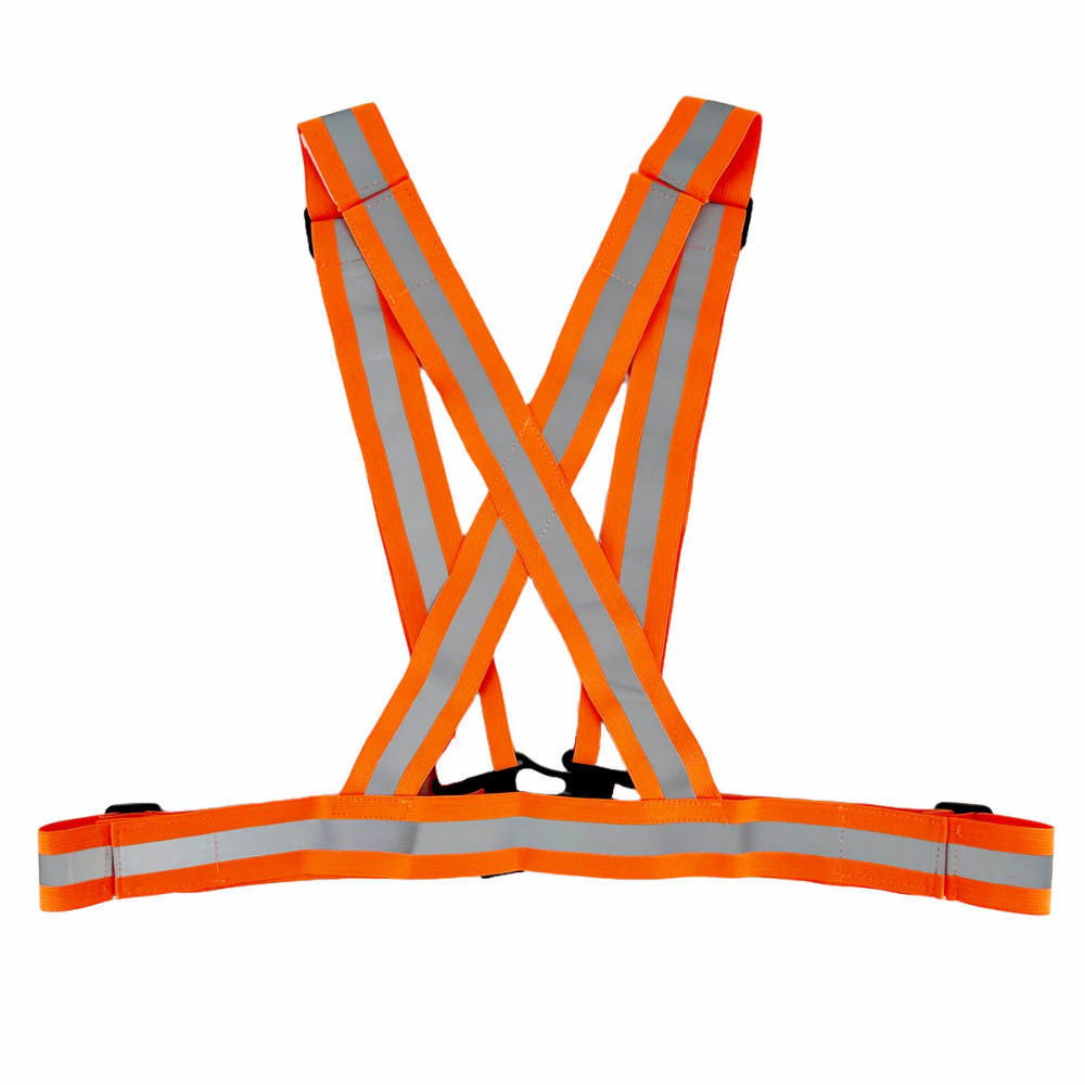 Orange high visibility reflective X-back safety sash belt with adjustable straps
