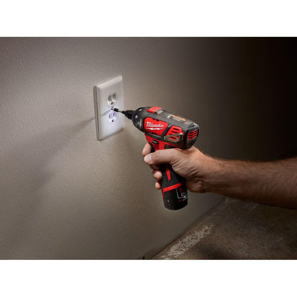 Milwaukee 2401-22 Tool M12 12-Volt Lithium-Ion Cordless 1/4 in. Hex Screwdriver Kit w/ (2) 1.5Ah Batteries & Charger & Bag