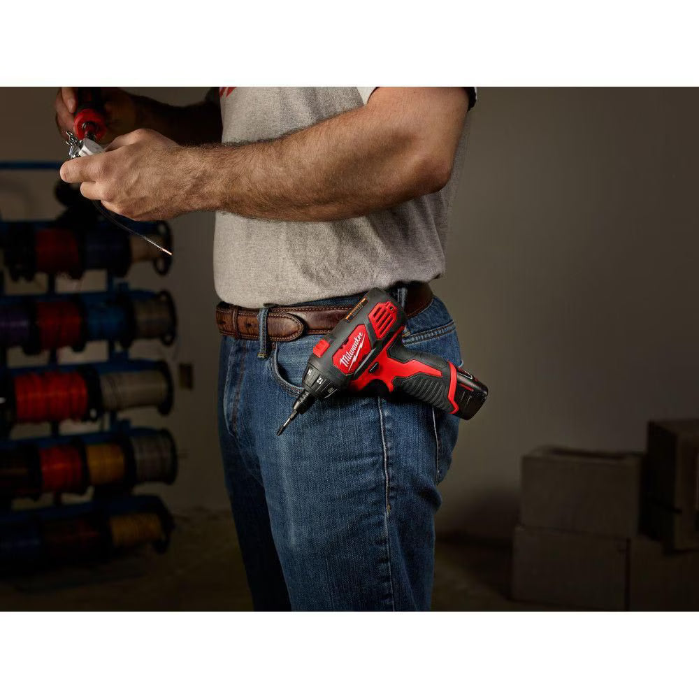 Milwaukee 2401-22 Tool M12 12-Volt Lithium-Ion Cordless 1/4 in. Hex Screwdriver Kit w/ (2) 1.5Ah Batteries & Charger & Bag