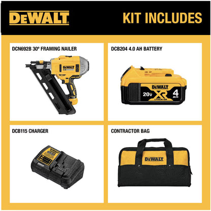 DEWALT DCN692M1 20V MAX XR Cordless 30° Paper Collated Framing Nailer, 2 Speed, Kit with 4.0Ah Battery & Charger