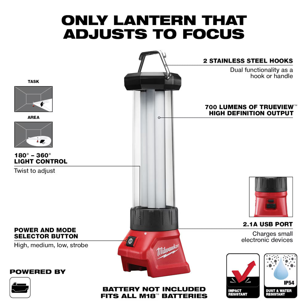 Milwaukee 2363-20 Tool M18 18-Volt Lithium-Ion Cordless 700-Lumen LED Lantern/Flood Light (Tool Only)