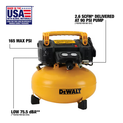 DEWALT DXCM55126 Electric Portable 165 PSI 6 Gal Pancake Air Compressor, Oil Free