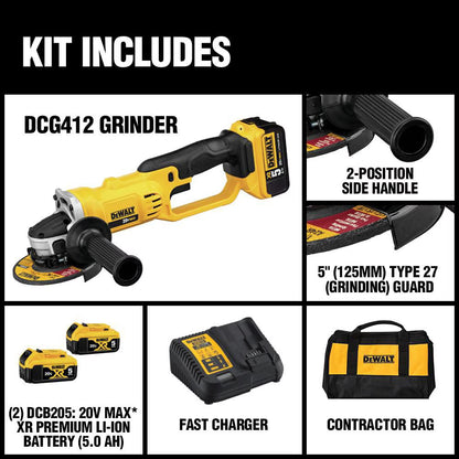 DEWALT DCG412P2 20V MAX Lithium-Ion Cordless Cut-Off Tool Kit with (2) 5Ah Batteries, Charger and Bag