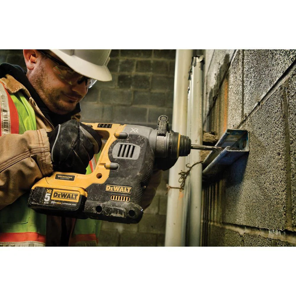DEWALT DCH273P2 20V MAX XR Lithium-Ion Cordless Brushless 1-inch SDS-Plus L-Shape Rotary Hammer Kit with (2) 5ah Batteries, Charger and Case