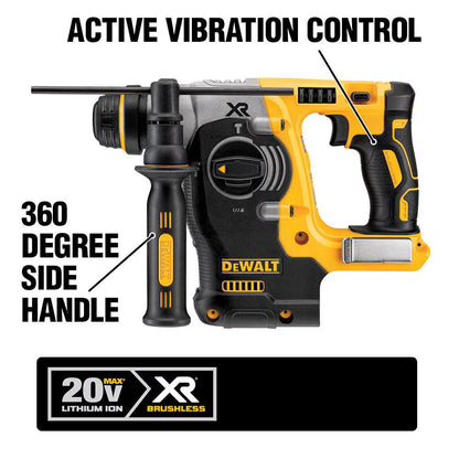 DEWALT DCH273P2 20V MAX XR Lithium-Ion Cordless Brushless 1-inch SDS-Plus L-Shape Rotary Hammer Kit with (2) 5ah Batteries, Charger and Case
