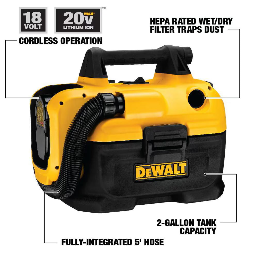 DEWALT DCV580H 2 Gal. Max Cordless Wet/Dry Vacuum without Battery and Charger