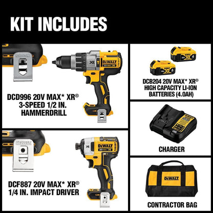 DEWALT DCK299M2 20V MAX XR Lithium-Ion Cordless Brushless Hammer Drill/Impact Combo Kit (2-Tool) with (2) 4Ah Batteries and Charger
