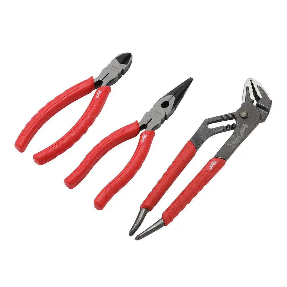 Milwaukee 48-22-6331 Tool Straight Jaw, Long Nose and Diagonal Cutter Pliers Kit (3-Piece)