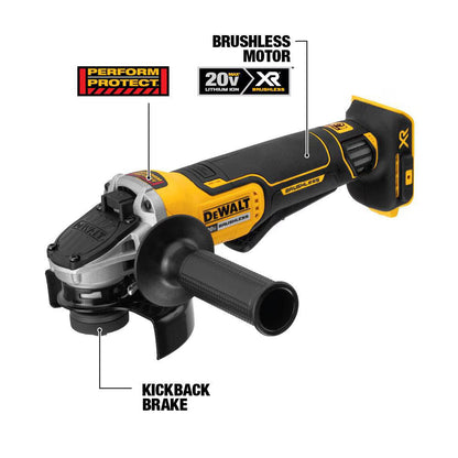 DEWALT DCG413FB 20V MAX XR Lithium-Ion Cordless Brushless 4-1/2-inch Paddle Switch Small Angle Grinder with Kickback Brake (Tool-Only)