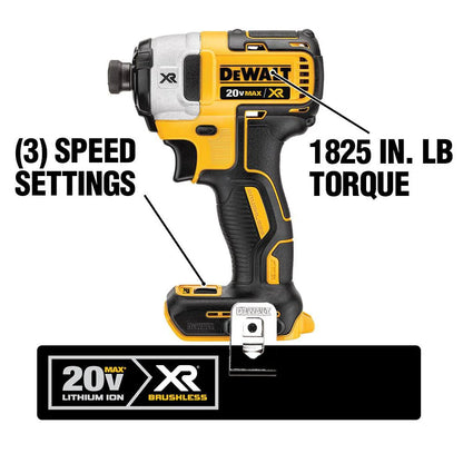 DEWALT DCF887B 20V MAX XR Lithium-Ion Cordless Brushless 3-Speed 1/4-inch Impact Driver (Tool-Only)