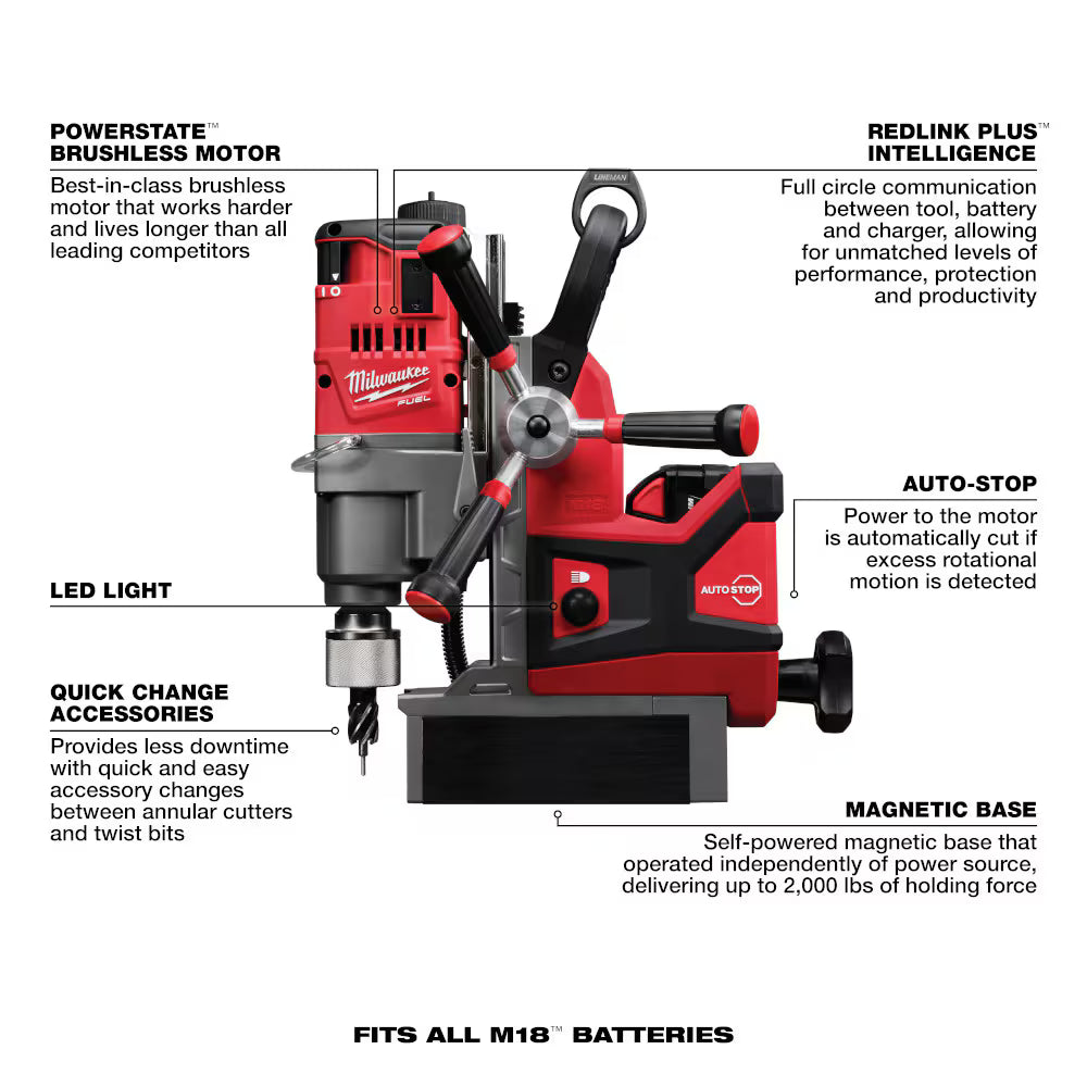 Milwaukee 2788-22HD M18 FUEL 18-Volt Brushless Cordless 1-1/2 -inch Lineman Magnetic Drill HD Kit With (2) 8.0Ah Batteries