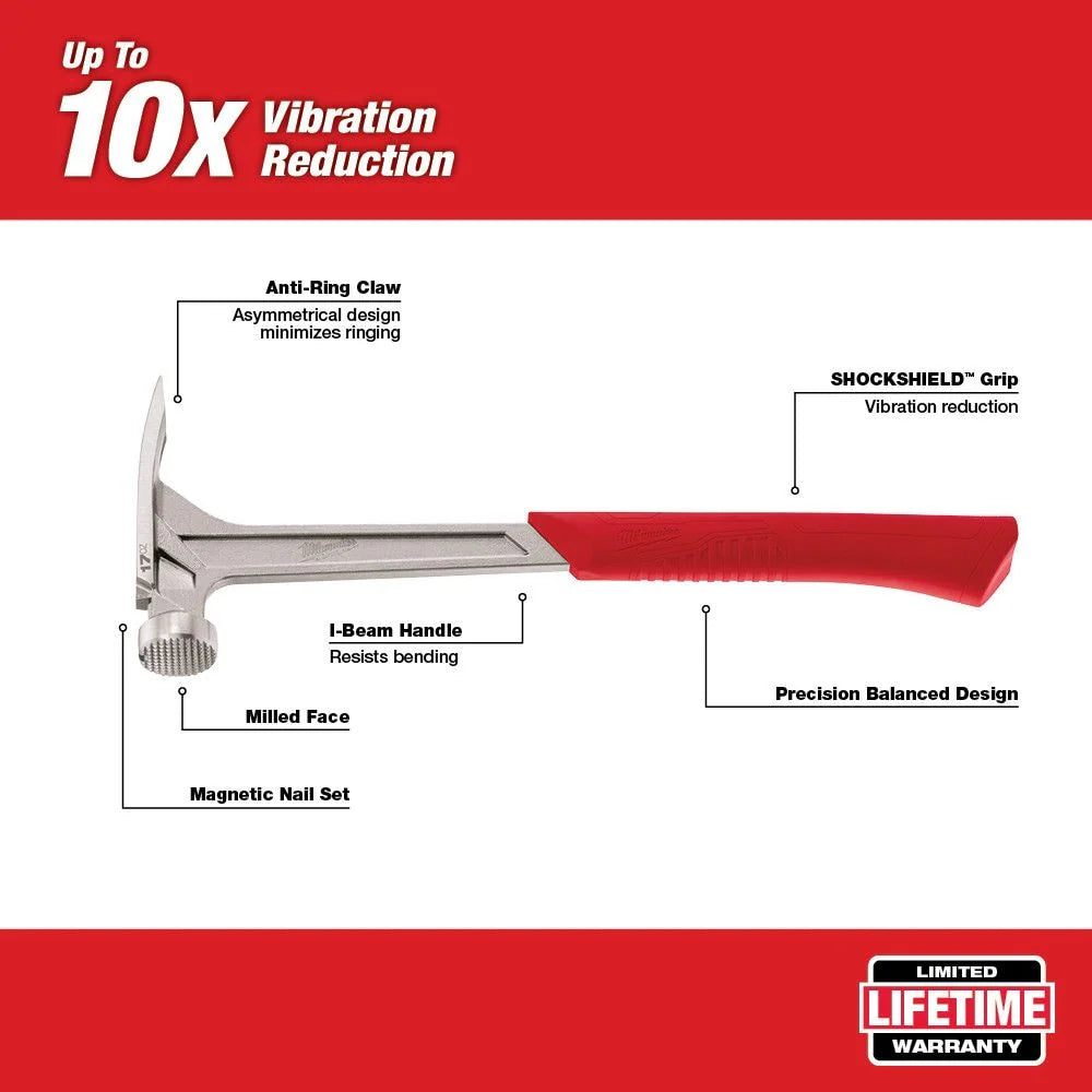Milwaukee 48-22-9016 Tool 17 oz. Milled Face Framing Hammer