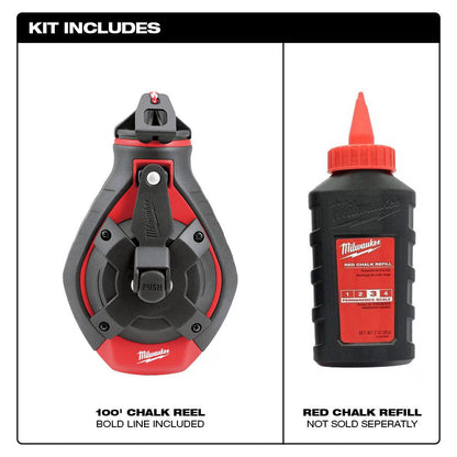 Milwaukee 48-22-3986 Tool 100-ft Bold Line Chalk Reel Kit with Red Chalk
