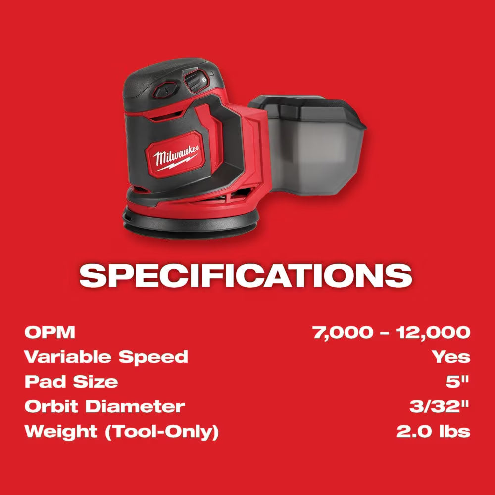 Milwaukee 2648-20 Tool M18 18-Volt Lithium-Ion Cordless 5 inch Random Orbit Sander (Tool Only)