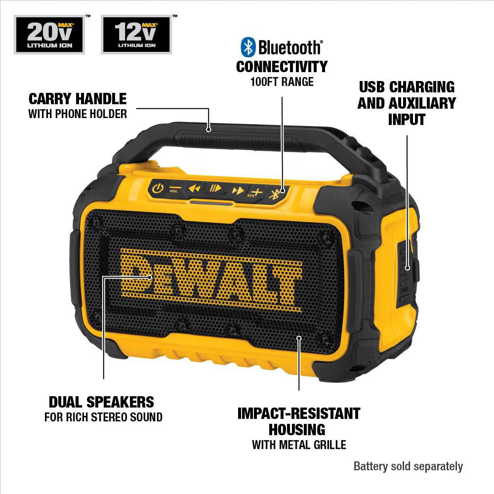 DEWALT DCR010 12V/20V MAX Lithium-Ion Cordless/Corded Worksite Bluetooth Speaker