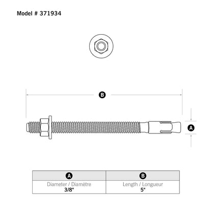 Hillman 371934 3/8-inch x 5-inch Power-Stud+ SD1 Anchor in Zinc - 50 Pack