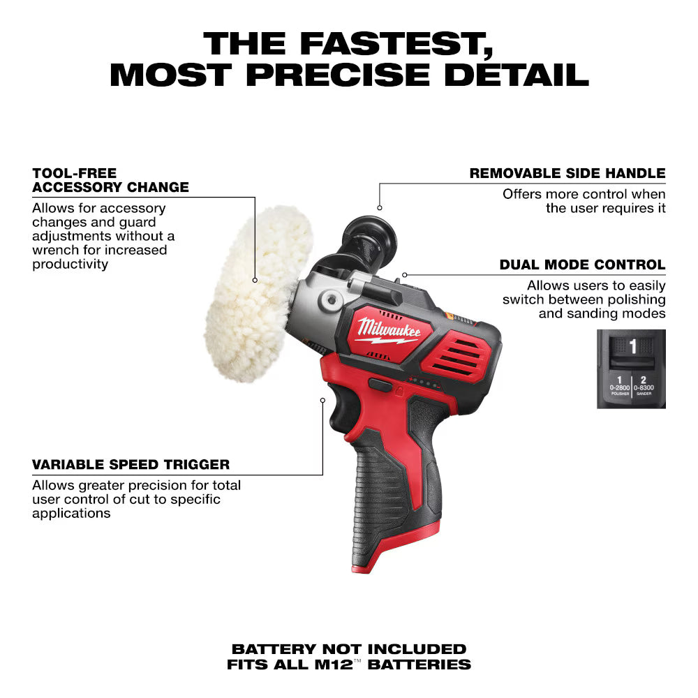 Milwaukee 2438-20 Tool M12 12V Li-Ion Cordless Variable Speed Polisher/Sander (Tool Only)