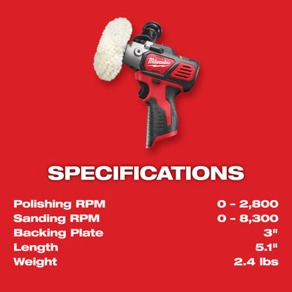 Milwaukee 2438-20 Tool M12 12V Li-Ion Cordless Variable Speed Polisher/Sander (Tool Only)