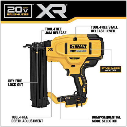 DEWALT DCN680B 20V MAX XR Lithium-Ion Cordless Brushless 18-Gauge Brad Nailer (Tool-Only)
