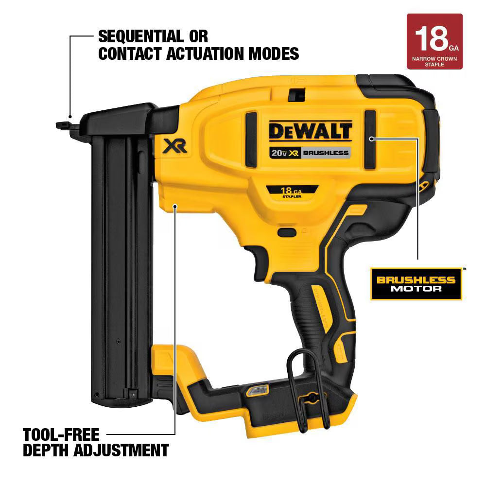 DEWALT DCN681B 20V MAX XR Lithium-Ion Cordless Brushless 18-Gauge Narrow Crown Stapler (Tool-Only)