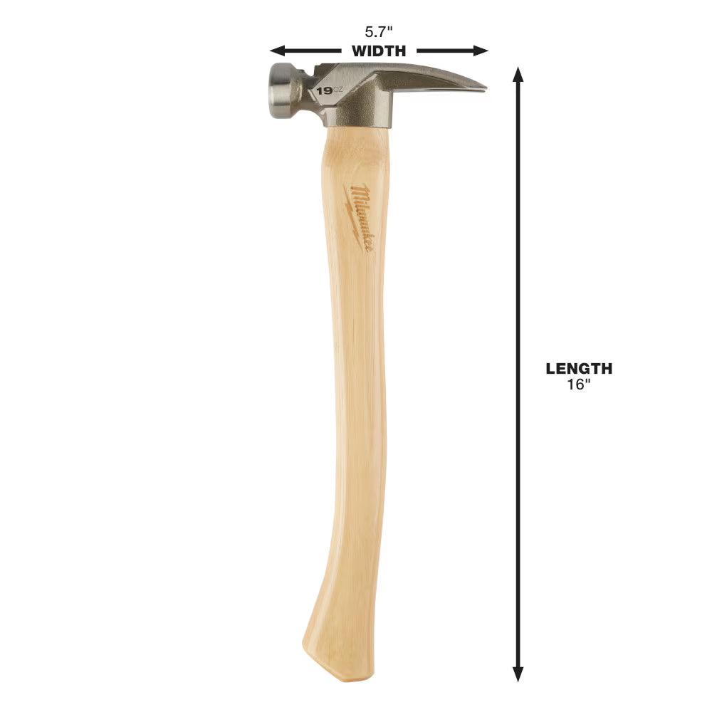 Milwaukee 48-22-9519 Tool 19oz Smooth Face Hickory Wood Framing Hammer