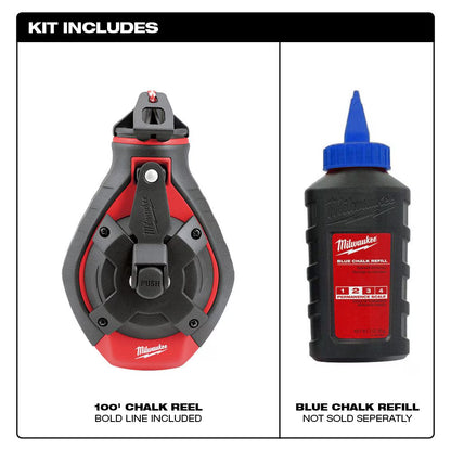 Milwaukee 48-22-3982 Tool 100 ft. Bold Line Chalk Reel Kit with Blue Chalk
