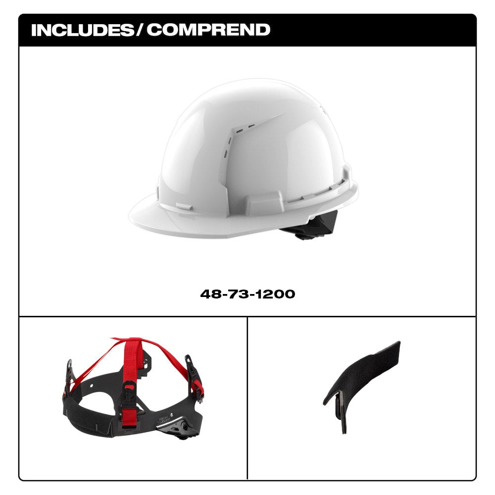 Milwaukee 48-73-1200 Tool BOLT White Type 1 Class C Front Brim Vented Hard Hat with 4 Point Ratcheting Suspension