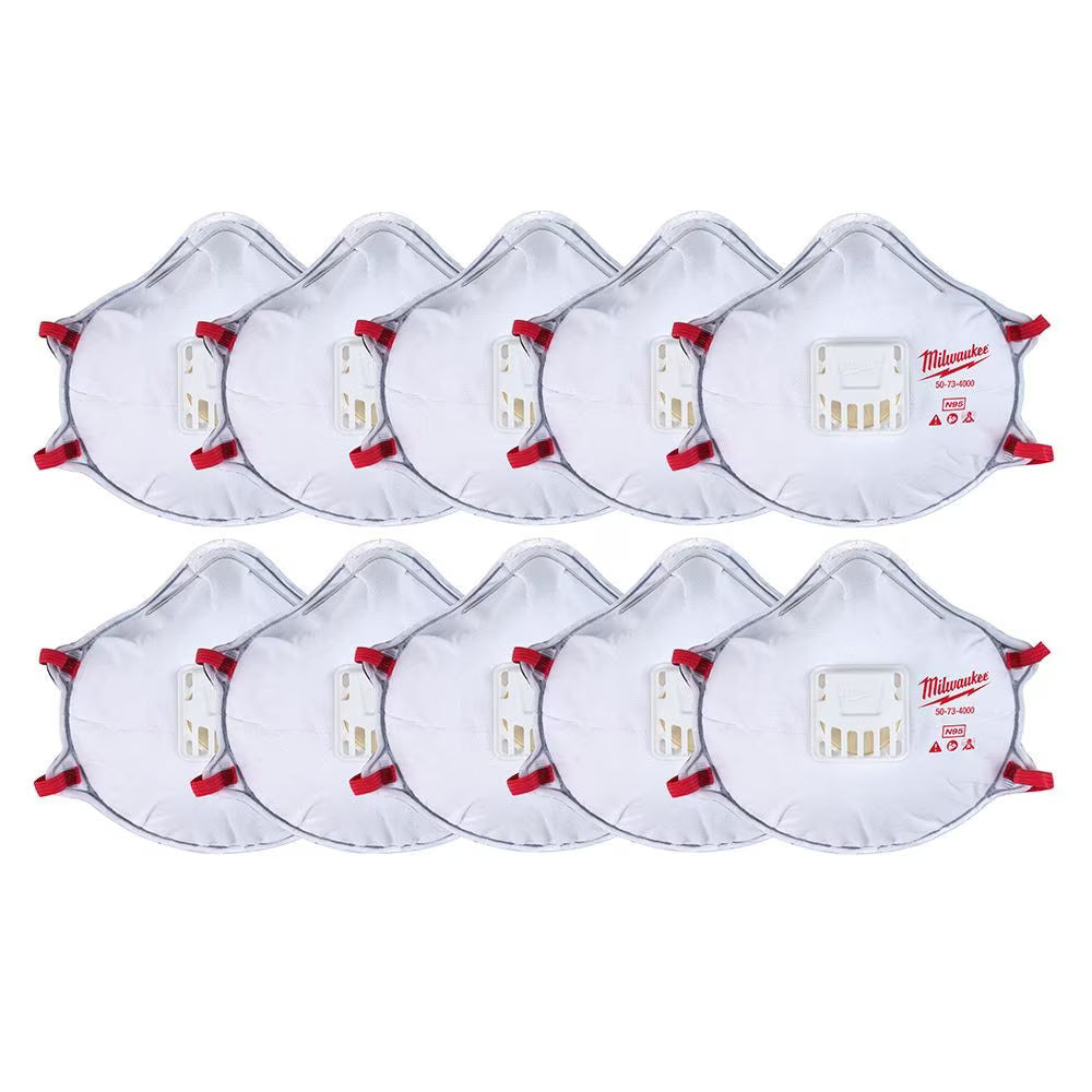 Milwaukee 48-73-4004 Tool Professional N95 Multi-Purpose Valved Respirator with Gasket (10-Pack)