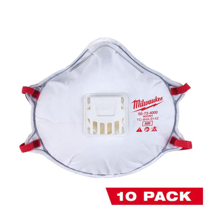 Milwaukee 48-73-4004 Tool Professional N95 Multi-Purpose Valved Respirator with Gasket (10-Pack)