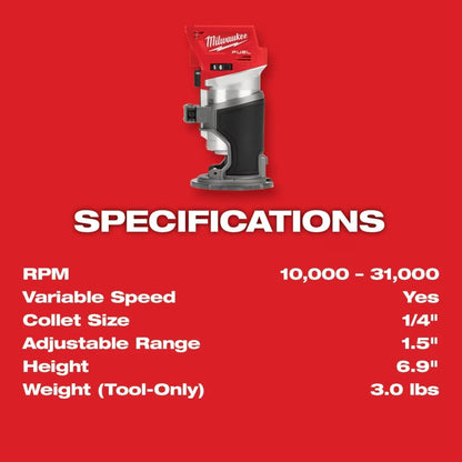 Milwaukee 2723-20 Tool M18 FUEL 18-Volt Lithium-Ion Brushless Cordless Compact Router (Tool Only)