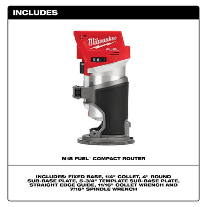 Milwaukee 2723-20 Tool M18 FUEL 18-Volt Lithium-Ion Brushless Cordless Compact Router (Tool Only)