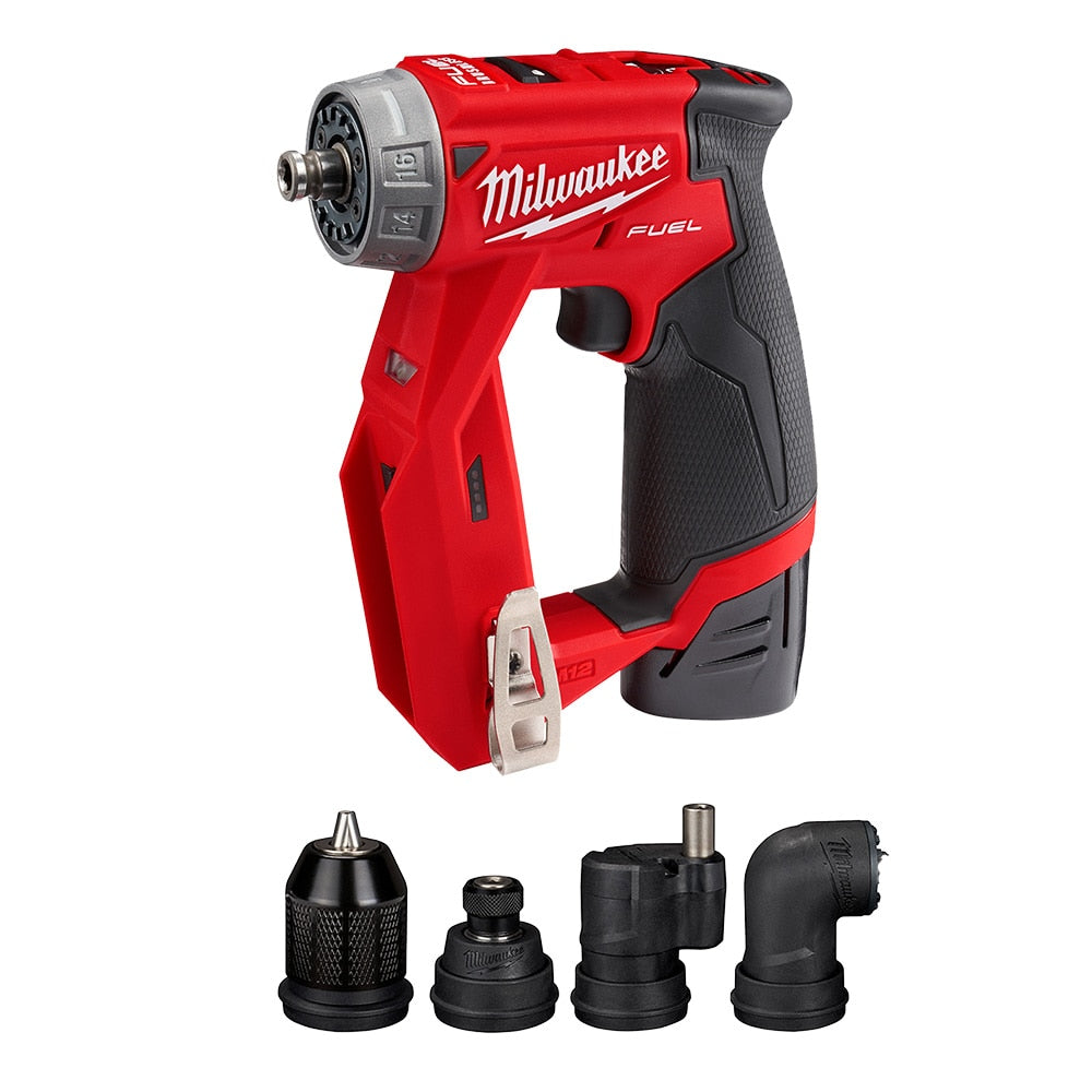 Milwaukee 2505-22 Tool M12 FUEL 12V Li-ion Brushless Cordless 4-in-1 Installation 3/8 in. Drill Driver Kit W/ 4 Tool Heads