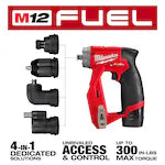 Milwaukee 2505-22 Tool M12 FUEL 12V Li-ion Brushless Cordless 4-in-1 Installation 3/8 in. Drill Driver Kit W/ 4 Tool Heads