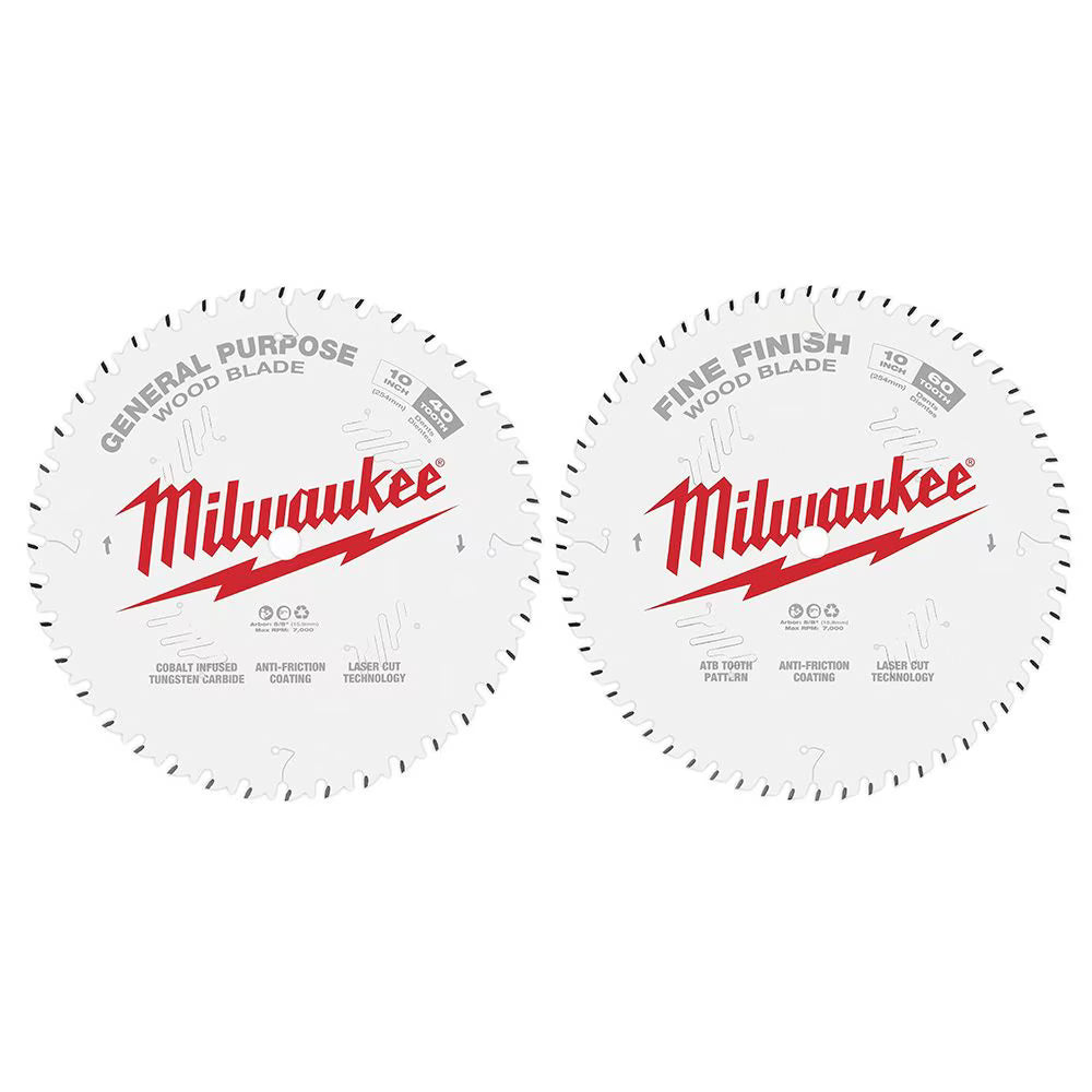 Milwaukee 48-40-1036 Tool 10-inch x 40-Tooth and 60-Tooth Mitre/ Table Saw Blades (2-Pack)