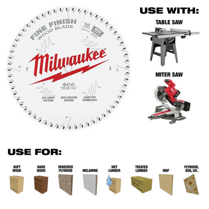 Milwaukee 48-40-1036 Tool 10-inch x 40-Tooth and 60-Tooth Mitre/ Table Saw Blades (2-Pack)