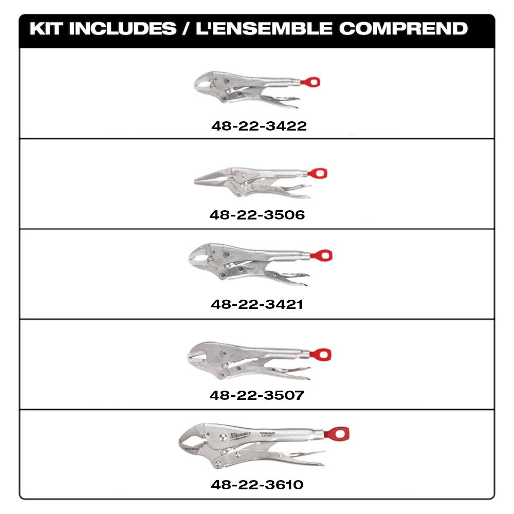 Milwaukee 48-22-3695 Tool Torque Lock Locking Pliers Kit (5-Piece)