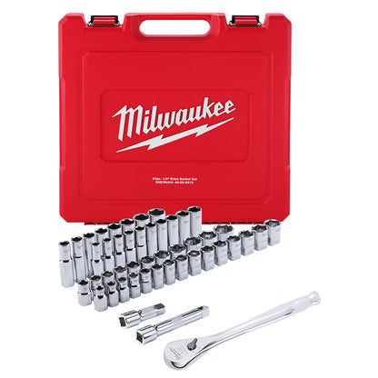 Milwaukee 48-22-9010 Tool 1/2 -inch Drive SAE/Metric Ratchet and Socket Mechanics Tool Set (47-Piece)