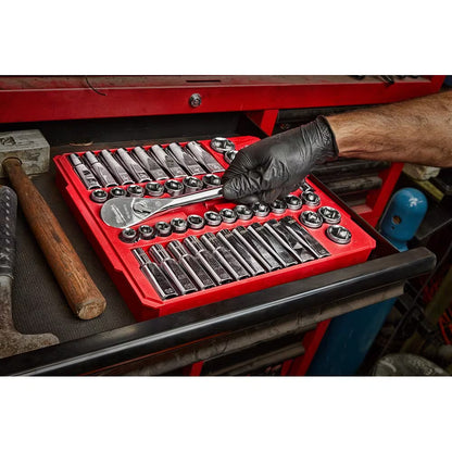 Milwaukee 48-22-9010 Tool 1/2 -inch Drive SAE/Metric Ratchet and Socket Mechanics Tool Set (47-Piece)